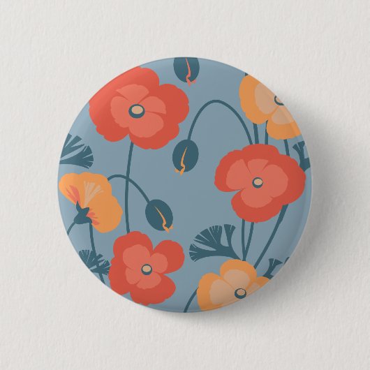 Buntes Kalifornien-Mohnblumen-Muster Button (Vorderseite)
