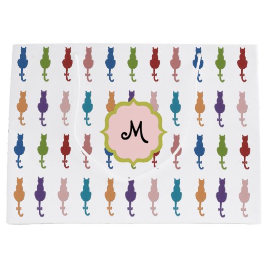 Buntes Katzen-Monogramm-große Geschenk-Tasche Große Geschenktüte (Vorderseite)