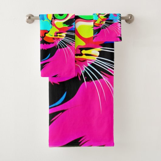 Buntes Katzendesign Badhandtuch Set (Insitu)