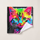Buntes Katzendesign Badhandtuch Set (Waschlappen)