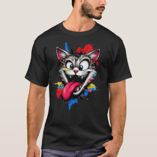 Buntes Katzengesicht T-Shirt mit Spieltrieb