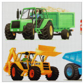 Buntes Kinderbau-LKW-Muster Stoff (Nahaufnahme)