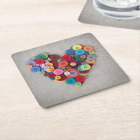 Buntes Knopf-Herz Rechteckiger Pappuntersetzer (angewinkelt)