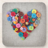Buntes Knopf-Herz Untersetzer (Vorderseite)