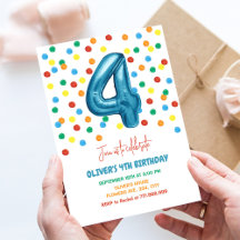 Buntes Konfetti Vier Ballon 4. Geburtstag Junge