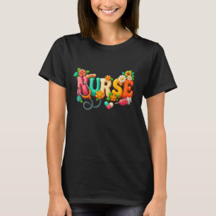 Buntes Krankenpflegedesign mit Blumen Stethoskop S T-Shirt