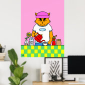 Buntes Küchen-Kaffeekatze Poster (Heimbüro)
