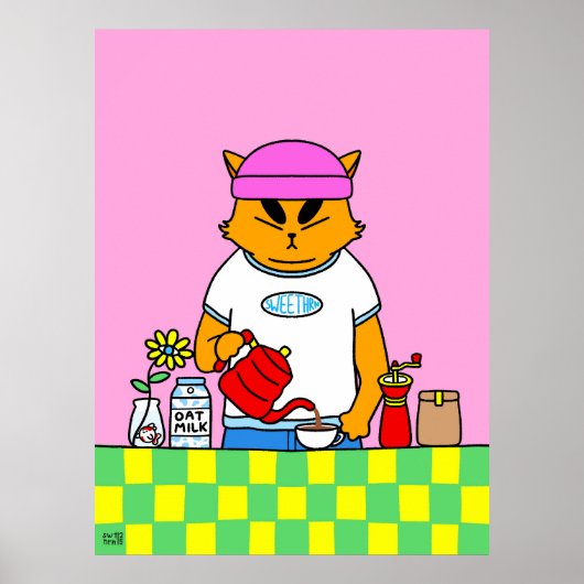 Buntes Küchen-Kaffeekatze Poster (Vorne)