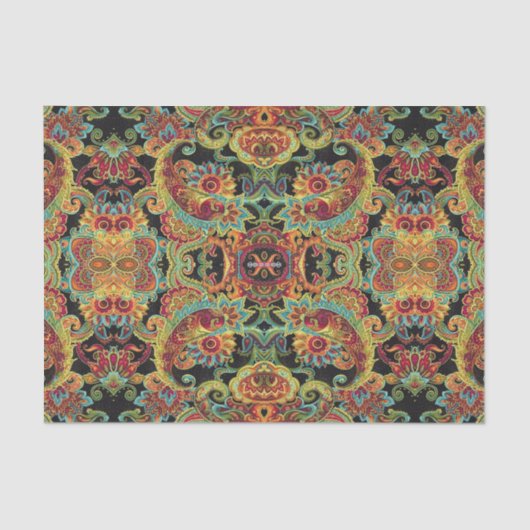 Buntes künstlerisches gezeichnetes Paisley-Muster Seidenpapier (Vorderseite)