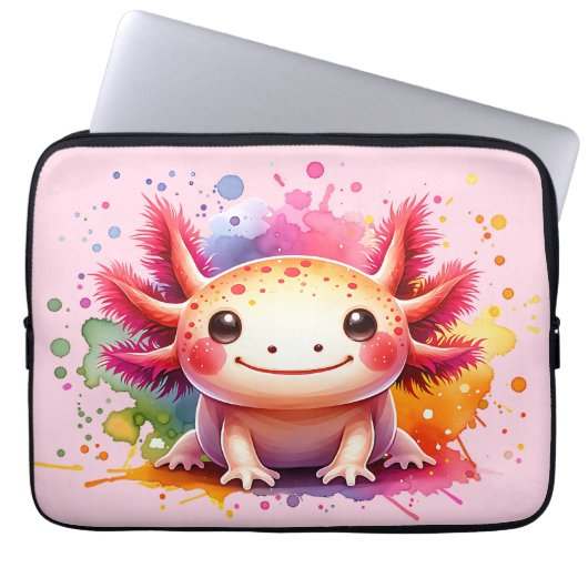Buntes lächelndes Axolotl als Grafik Laptopschutzhülle (Vorderseite)