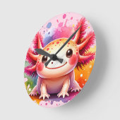 Buntes lächelndes Axolotl als Grafik Runde Wanduhr (Winkel)