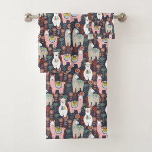 Buntes Lama-Muster Badhandtuch Set
