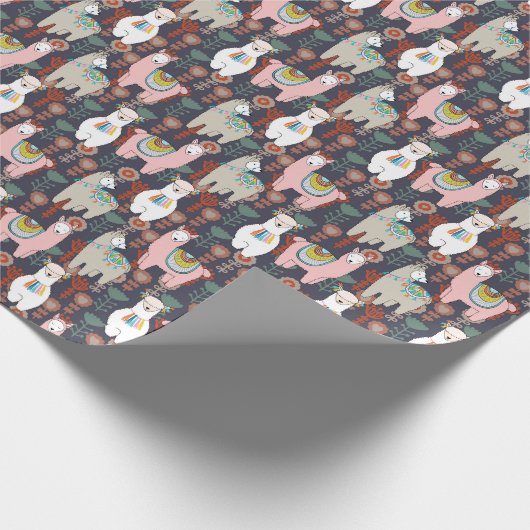 Buntes Lama-Muster Geschenkpapier (Ecke)