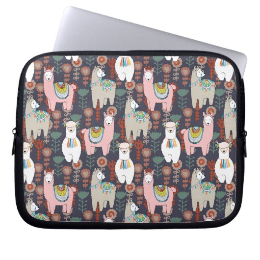 Buntes Lama-Muster Laptopschutzhülle (Vorderseite)