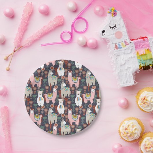 Buntes Lama-Muster Pappteller (Party)