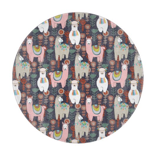 Buntes Lama-Muster Schneidebrett (Vorderseite)