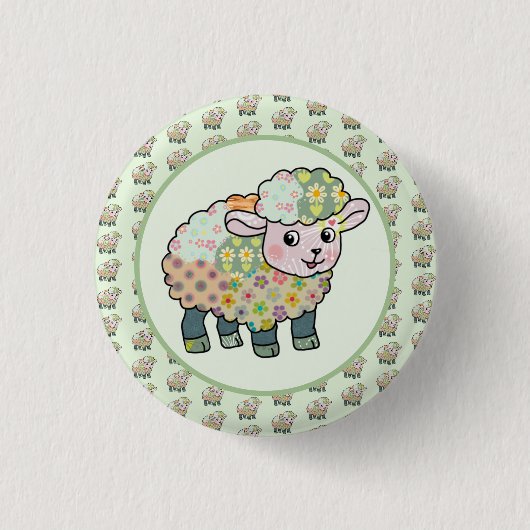buntes Lämmchen postkarte Button (Vorderseite)