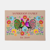 Buntes Landchic-Hahn-Blumen-Muster Fußmatte (Vorderseite)