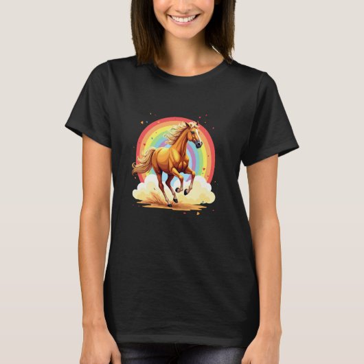 Buntes Laufpferd und Regenbogen T-Shirt (Vorderseite)
