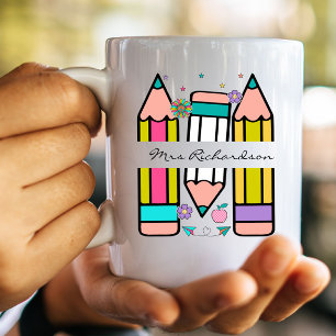 Buntes Lehrernamens-Bleistift-Cartoon  Kaffeetasse