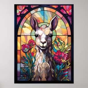 Buntes Llama-Buntglasfenster Kunst Poster