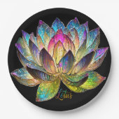 Buntes Lotusblumen-Buntglas auf Schwarz Pappteller (Vorderseite)