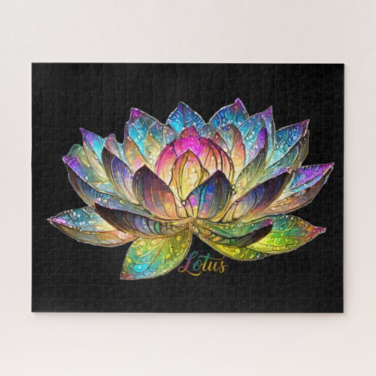 Buntes Lotusblumen-Buntglas auf Schwarz Puzzle (Horizontal)