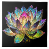 Buntes Lotusblumen-Buntglas auf schwarzem Grund Fliese (Vorderseite)