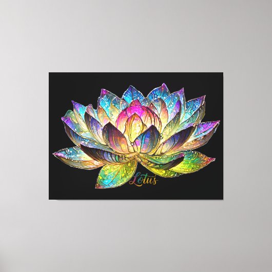 Buntes Lotusblumen-Buntglas auf schwarzem Grund Leinwanddruck (Vorderseite)