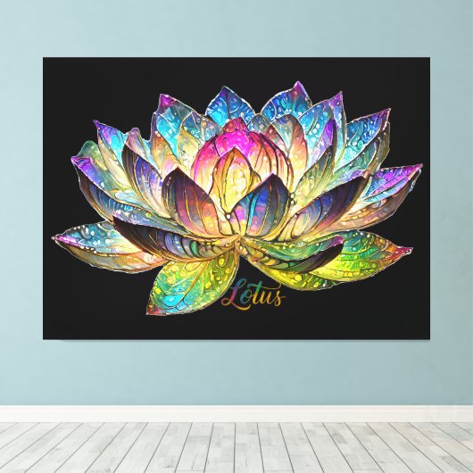 Buntes Lotusblumen-Buntglas auf schwarzem Grund Leinwanddruck (Insitu (Holzboden))