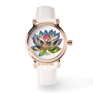 Buntes Lotusblumenfenster auf Weiß Armbanduhr