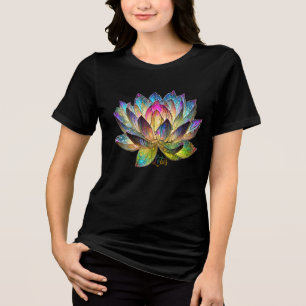 Buntes Lotusblumenfenster in Buntglasarbeit Tri-Blend Shirt