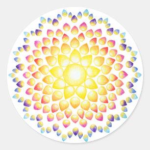 Buntes Mandala-Aquarell-Regenbogen-Strahlen Runder Aufkleber