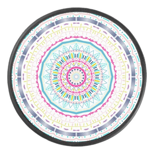 buntes Mandala Eishockey Puck (Vorderseite)