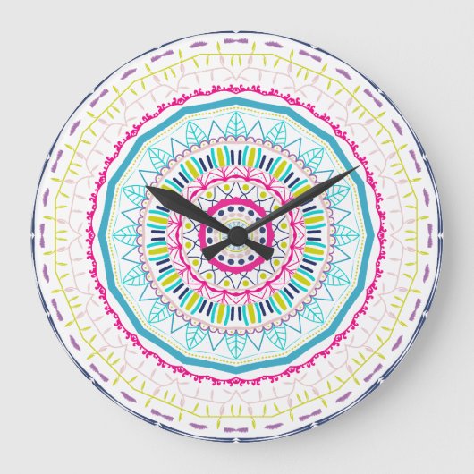 buntes Mandala Große Wanduhr (Vorderseite)