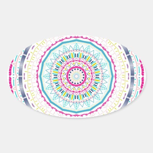 buntes Mandala Ovaler Aufkleber (Vorderseite)