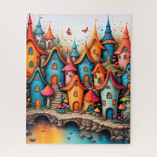 Buntes Märchendorf am Wasser Puzzle (Vertikal)
