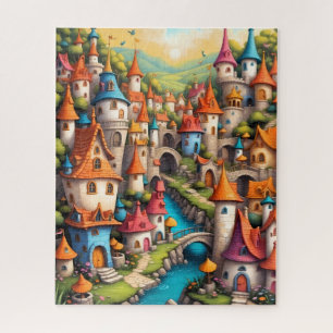 Buntes Märchenschloss-Dorf Puzzle