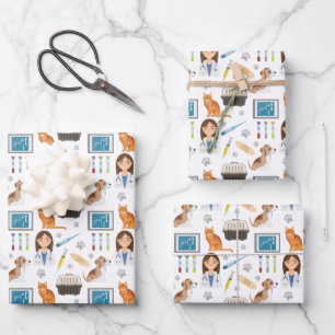 Buntes Medizinisches Veterinär Tierarzt Muster Geschenkpapier Set
