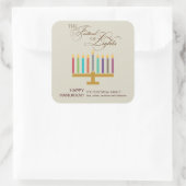 Buntes Menorah Chanukka Quadratischer Aufkleber (Tasche)