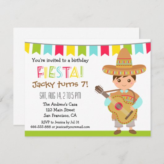 Buntes mexikanisches Fiesta-Kindergeburtstag-Party Einladung (Vorne/Hinten)