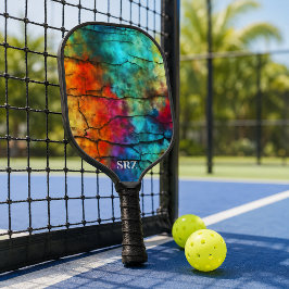 Buntes modernes abgenutztes abstraktes Monogramm Pickleball Schläger