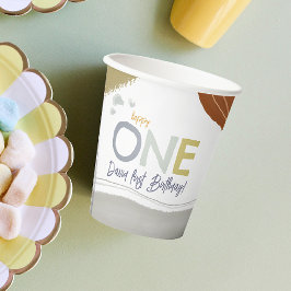 Buntes modernes glückliches erstes Geburtstag Jung Pappbecher