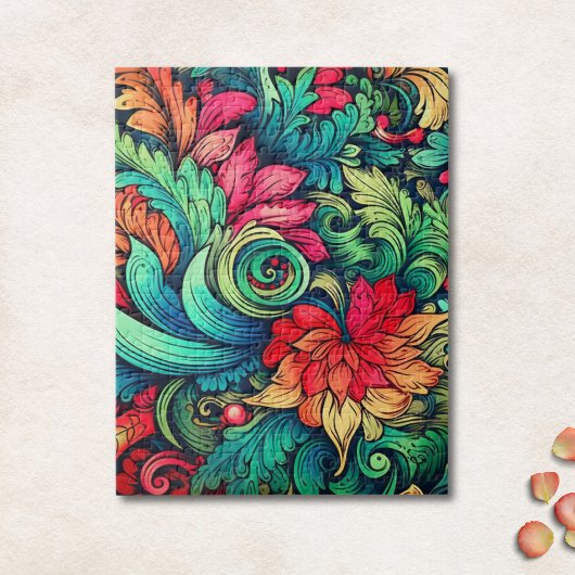 Buntes modernes vintage Blumenmuster Puzzle