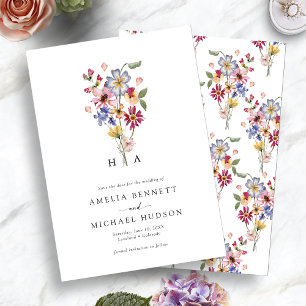 Buntes Monogramm-Blumenmuster Save The Date
