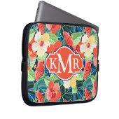 Buntes Monogramm des Hibiskus-Muster-| Laptopschutzhülle (Vorne Rechts)