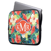 Buntes Monogramm des Hibiskus-Muster-| Laptopschutzhülle (Vorderseite Links)