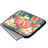 Buntes Monogramm des Hibiskus-Muster-| Laptopschutzhülle (Vorne Knopf)