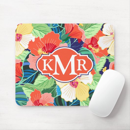 Buntes Monogramm des Hibiskus-Muster-| Mousepad (Mit Mouse)