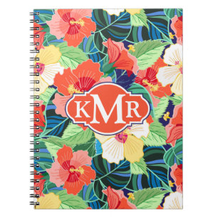 Buntes Monogramm des Hibiskus-Muster- Notizblock